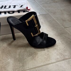 SCHUTZ Black Heels with Gold Accent